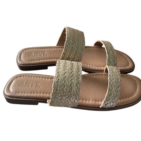 FARYL Carmen Gold Raffia Slides Size 6.5 New In Box - Picture 7 of 10